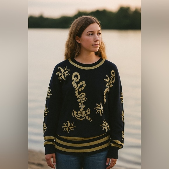ESCADA by Margaretha Ley Vintage Nautical Black and Gold  Sweater - Picture 7 of 7